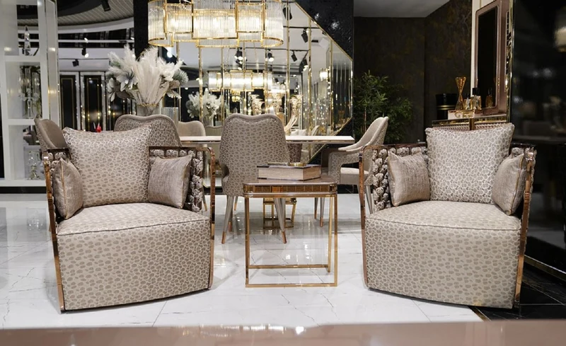 Casa Padrino Luxus Sessel Grau / Gold - Wohnzimmer Sessel - Hotel Sessel - Wohnzimmer Möbel - Hotel Möbel - Luxus Möbel