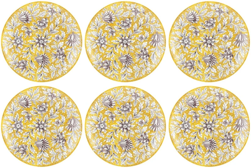 Casa Padrino Luxus Keramik Teller 6er Set Gelb / Mehrfarbig Ø 40 cm - Handgefertigte & handbemalte Essteller mit Blumendesign - Hotel & Restaurant Accessoires - Luxus Qualität - Made in Italy