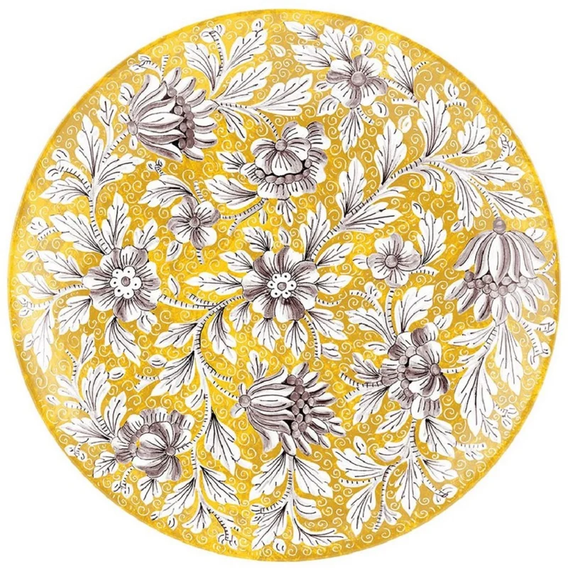 Casa Padrino Luxus Keramik Teller 6er Set Gelb / Mehrfarbig Ø 40 cm - Handgefertigte & handbemalte Essteller mit Blumendesign - Hotel & Restaurant Accessoires - Luxus Qualität - Made in Italy