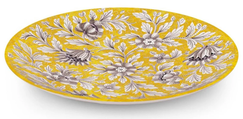 Casa Padrino Luxus Keramik Teller 6er Set Gelb / Mehrfarbig Ø 40 cm - Handgefertigte & handbemalte Essteller mit Blumendesign - Hotel & Restaurant Accessoires - Luxus Qualität - Made in Italy