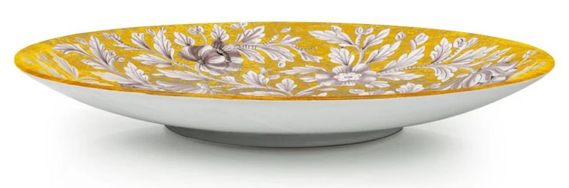 Casa Padrino Luxus Keramik Teller 6er Set Gelb / Mehrfarbig Ø 40 cm - Handgefertigte & handbemalte Essteller mit Blumendesign - Hotel & Restaurant Accessoires - Luxus Qualität - Made in Italy