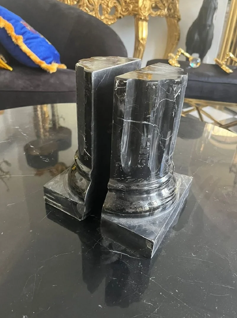 Casa Padrino Luxus Marmor Buchstützen Set Barock Säulen Schwarz H. 21 cm