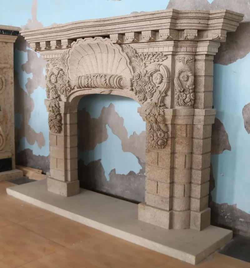 Casa Padrino Luxus Barock Sandstein Kaminumrandung Grau 207 x H. 151 cm