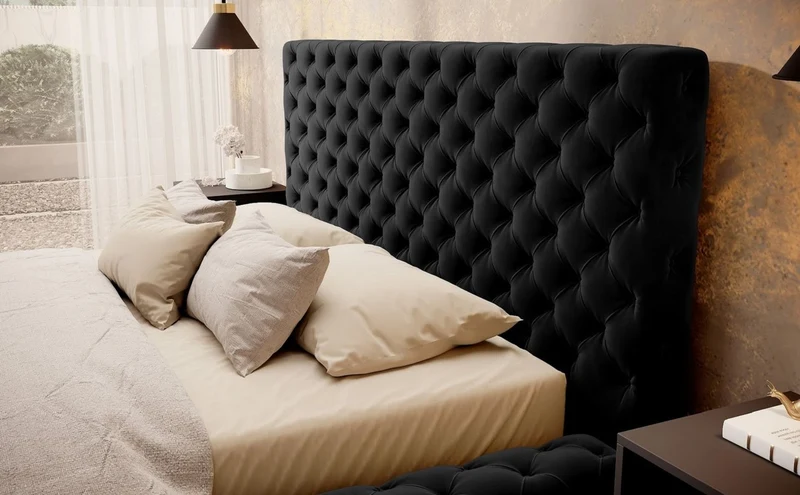Casa Padrino Luxus Chesterfield Samt Doppelbett mit Matratze Schwarz - Verschiedene Größen