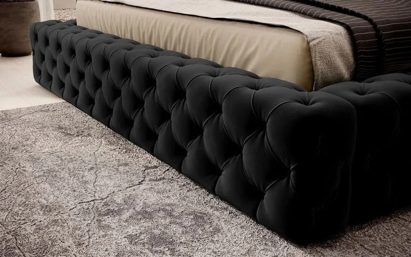 Casa Padrino Luxus Chesterfield Samt Doppelbett mit Matratze Schwarz - Verschiedene Größen