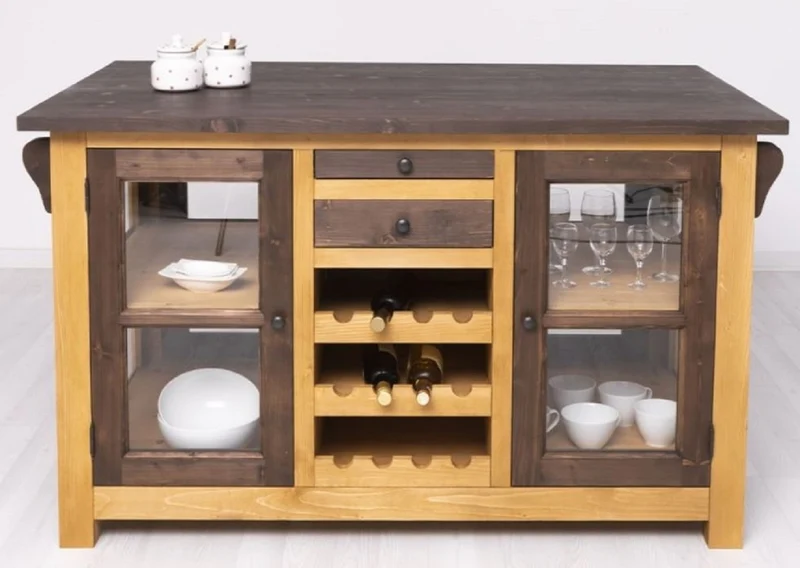 Casa Padrino Landhausstil Kücheninsel Braun / Naturfarben 150 x 90 x H. 90 cm - Massivholz Küchenschrank - Landhausstil Massivholz Küchen Möbel - Massivholz Esszimmer Möbel im Landhausstil