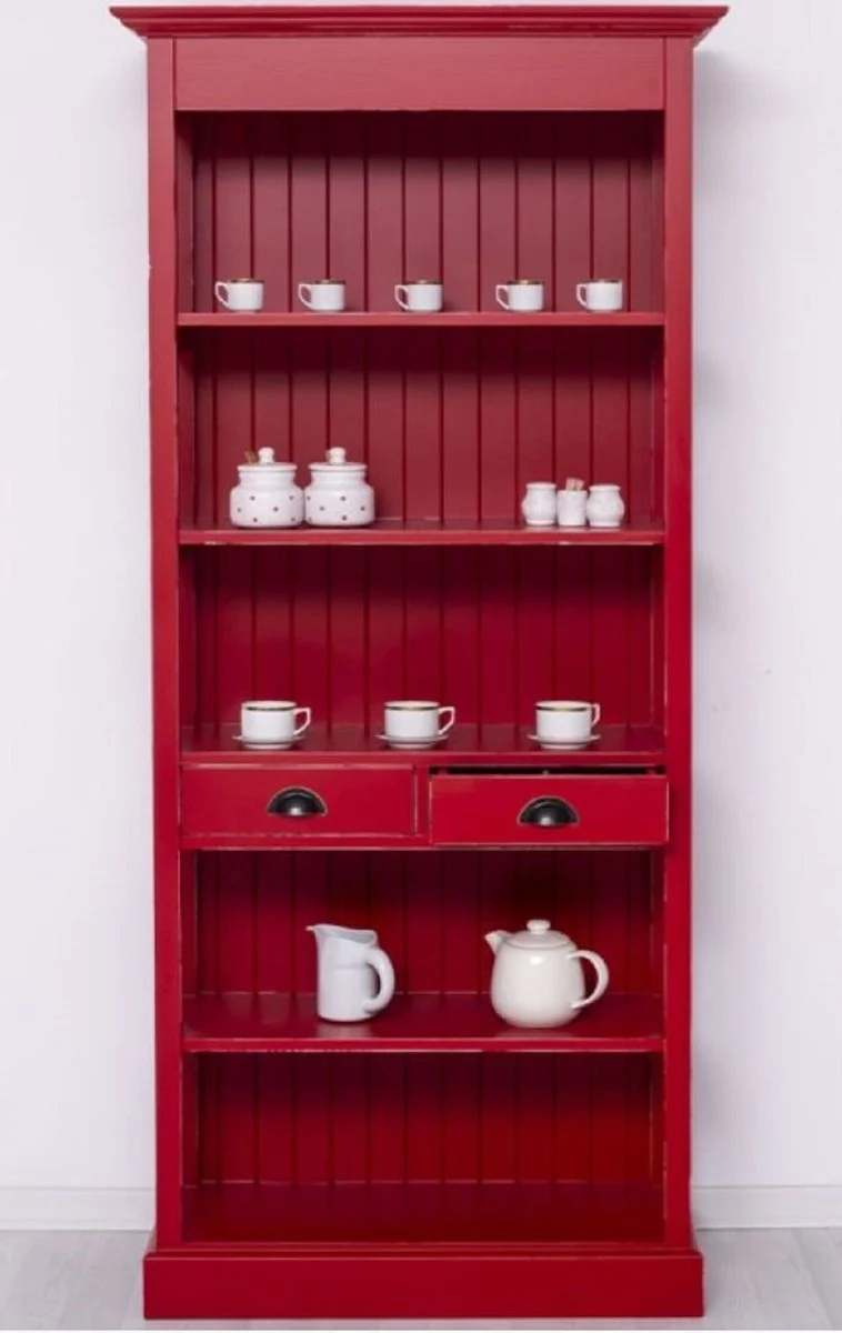 Casa Padrino Landhausstil Shabby Chic Schrank Antik Rot 91 x 39 x H. 197 cm - Landhausstil Esszimmer Schrank - Massivholz Möbel - Landhausstil Shabby Chic Möbel