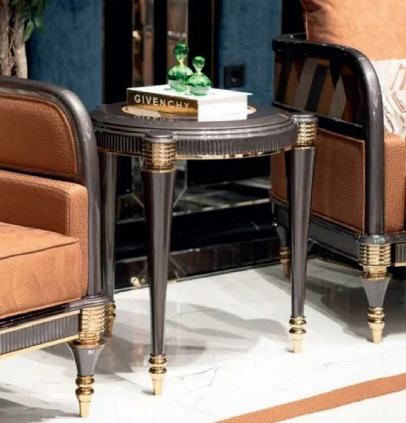 Casa Padrino Luxus Art Deco Beistelltisch Grau / Mehrfarbig / Gold - Massivholz Wohnzimmer Beistelltisch - Art Deco Wohnzimmer Möbel - Luxus Wohnzimmer Möbel