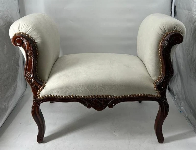 Casa Padrino Barock Schemel Grau / Dunkelbraun - Handgefertigter Antik Stil Hocker - Barockstil Hocker - Wohnzimmer Möbel im Barockstil - Barockstil Möbel - Barock Möbel - Barock Einrichtung