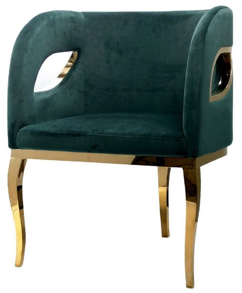 Casa Padrino Luxus Samt Sessel Grün / Gold 78 x 55 x H. 59 cm - Wohnzimmer Sessel - Hotel Sessel - Wohnzimmer Möbel - Luxus Möbel - Wohnzimmer Einrichtung - Luxus Einrichtung - Möbel Luxus