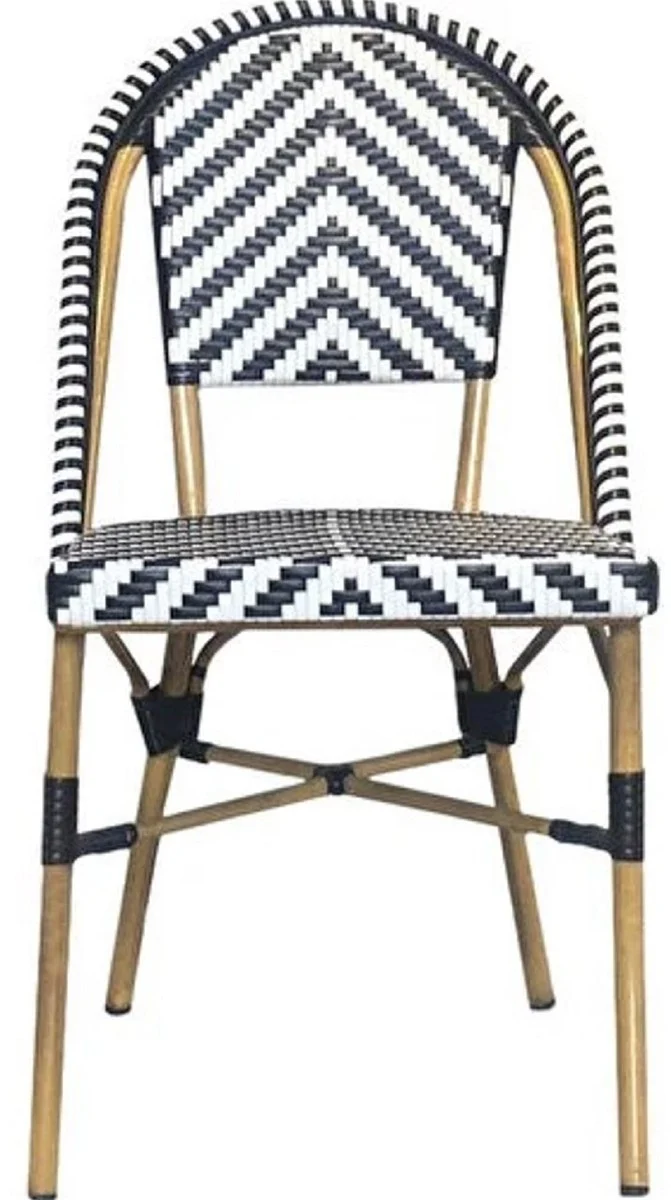 Casa Padrino Luxus Esszimmer Stuhl Weiß / Schwarz / Beige 49 x 46 x H. 91 cm - Luxus Rattan Garten Stuhl - Esszimmer Möbel - Garten Möbel - Rattan Möbel - Luxus Möbel