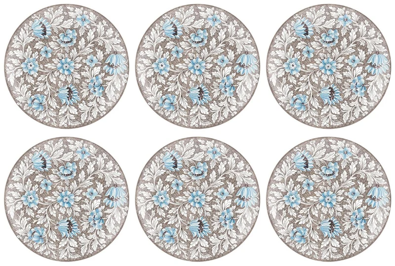 Casa Padrino Luxus Keramik Teller 6er Set Braun / Mehrfarbig Ø 40 cm - Handgefertigte & handbemalte Essteller mit Blumendesign - Hotel & Restaurant Accessoires - Luxus Qualität - Made in Italy