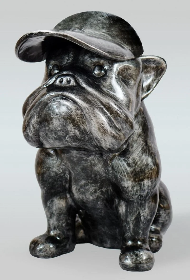 Casa Padrino Luxus XXL Deko Skulptur Hund Bulldogge Antik Silber H. 100 cm - Große Deko Figur - XXL Wohnzimmer Deko - XXL Garten Deko