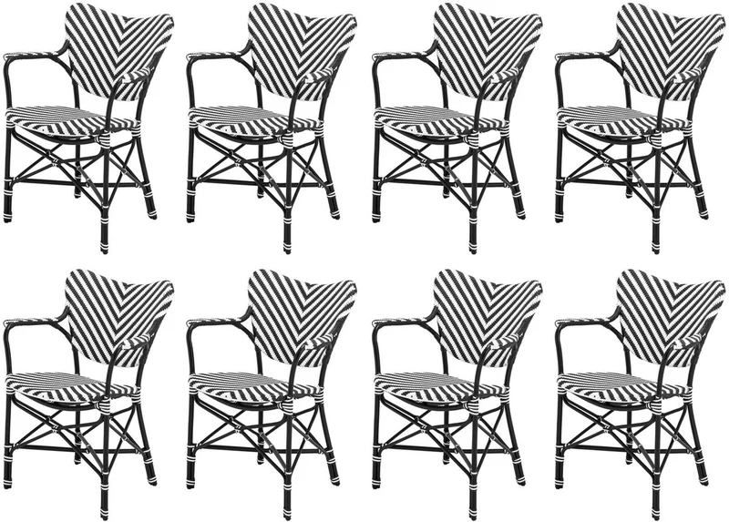 Casa Padrino Luxus Esszimmer Stuhl 8er Set mit Armlehnen Weiß / Schwarz 63 x 54 x H. 87 cm - Luxus Rattan Garten Stühle - Esszimmer Möbel - Garten Möbel - Rattan Möbel - Luxus Möbel