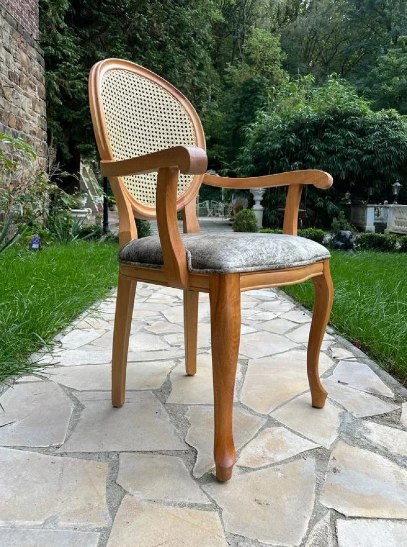 Casa Padrino Luxus Barock Esszimmer Stuhl Grau / Naturfarben / Braun - Handgefertigter Barockstil Stuhl mit Armlehnen - Esszimmer Möbel im Barockstil - Edel & Prunkvoll