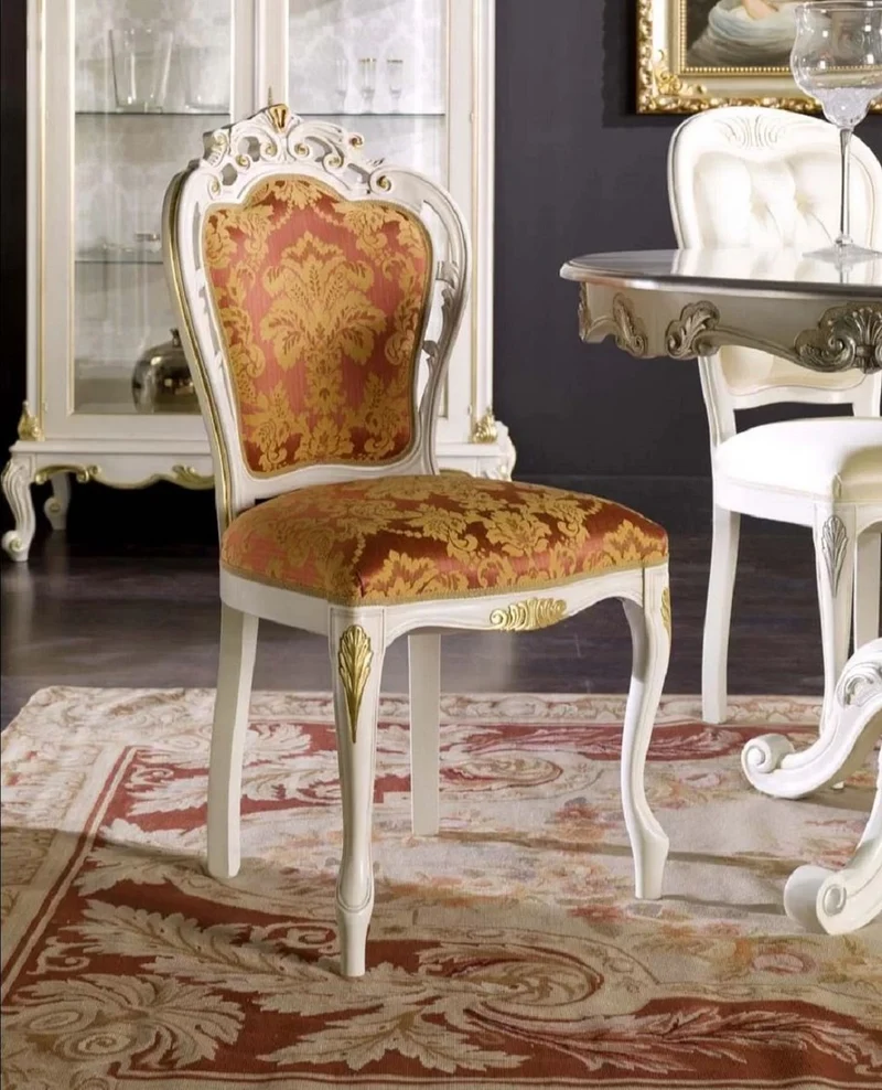 Casa Padrino Luxus Barock Esszimmer Stuhl Bordeauxrot / Weiß / Gold - Prunkvoller Barockstil Massivholz Stuhl mit elegantem Muster - Barock Esszimmer Möbel - Luxus Qualität - Made in Italy