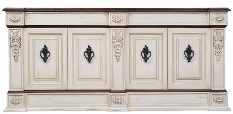 Casa Padrino Luxus Vintage Stil Sideboard mit 4 Türen Antik Creme / Dunkelbraun / Schwarz 242,5 x 52 x H. 112 cm - Vintage Stil Schrank - Massivholz Möbel - Vintage Stil Möbel - Luxus Möbel