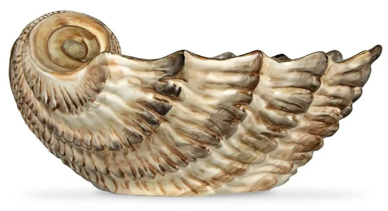 Casa Padrino Luxus Keramik Schüssel in Muschelform Braun / Weiß 37 cm - Made in Italy