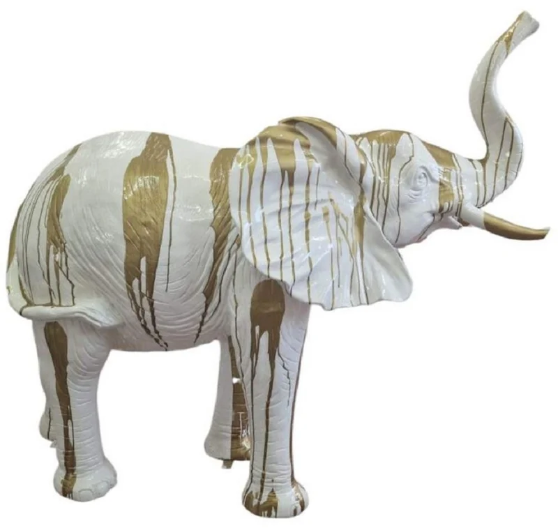 Casa Padrino Luxus Deko Skulptur Elefant Weiß / Gold 160 x 66 x H. 160 cm - Große Deko Figur - XXL Deko Skulptur - XXL Deko Figur - Garten Deko - Luxus Deko XXL Figuren