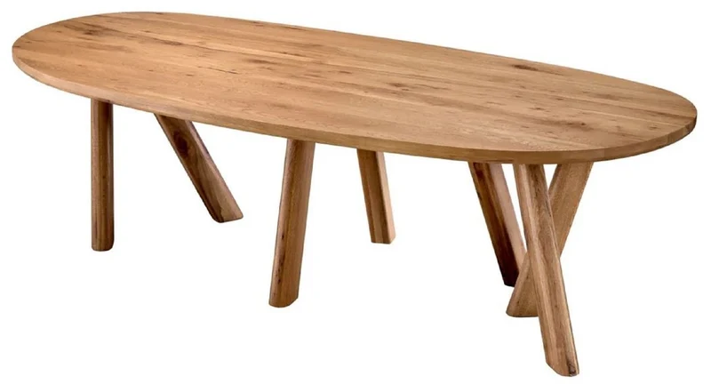 Casa Padrino Luxus Esstisch Braun 259 x 109 x H. 76,5 cm - Ovaler Küchentisch mit massiver Eichenholz Tischplatte - Esszimmer Möbel - Küchen Möbel - Luxus Möbel - Luxus Einrichtung