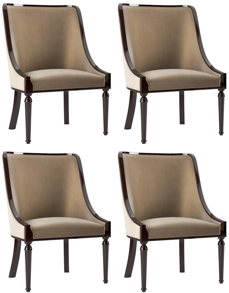 Casa Padrino Luxus Barock Esszimmer Stuhl 4er Set Beige / Dunkelbraun Hochglanz - Luxus Esszimmer Möbel im Barockstil - Barock Möbel - Edel & Prunkvoll
