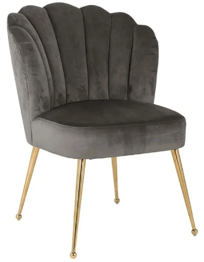 Casa Padrino Luxus Samt Esszimmer Stuhl Grau / Gold 66 x 64 x H. 86 cm - Küchenstuhl mit Samtsoff - Esszimmer Möbel - Küchen Möbel - Luxus Möbel