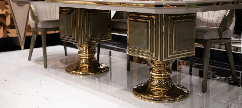Casa Padrino Luxus Esstisch Grau / Braun / Gold - Rechteckiger Luxus Küchentisch - Esszimmer Möbel - Luxus Möbel
