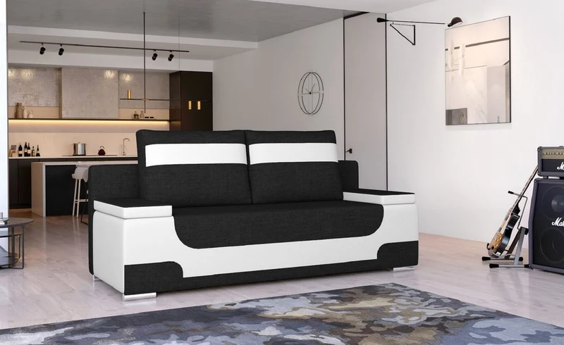 Casa Padrino Luxus Schlafsofa Schwarz / Weiß / Silber 200 x 92 x H. 90 cm - Wohnzimmer Sofa mit Schlaffunktion - Wohnzimmer Möbel - Luxus Möbel - Luxus Interior