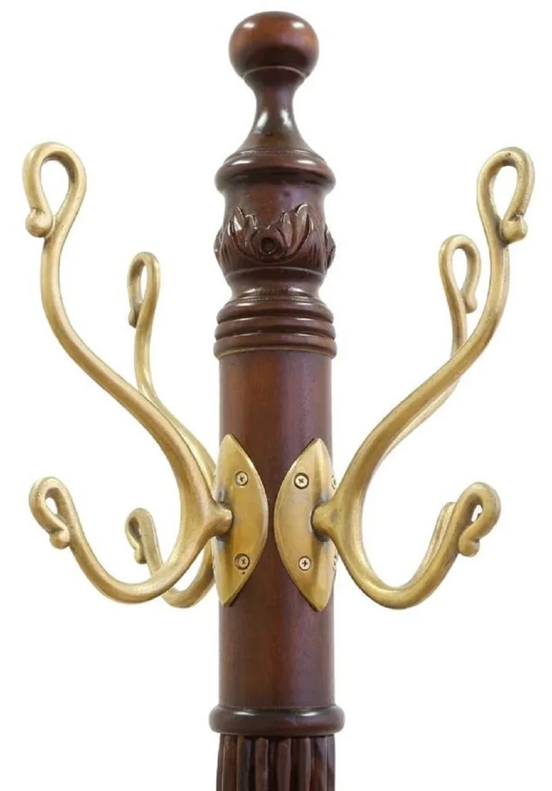 Casa Padrino Luxus Barock Mahagoni Garderobenständer Dunkelbraun / Messing H. 183 cm - Barockstil Massivholz Kleiderständer - Barock Garderoben Möbel