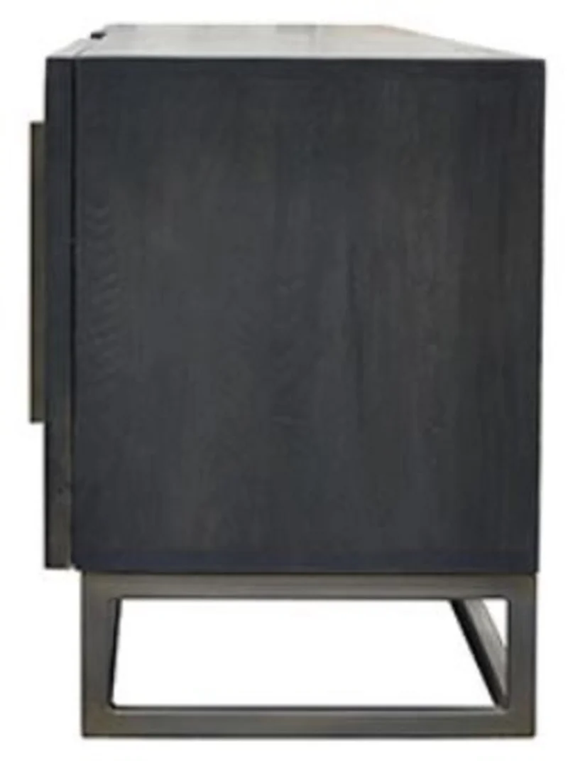 Casa Padrino Luxus Massivholz TV Schrank Schwarz / Messing 220 x 43 x H. 60 cm - Rustikales Eichenholz Wohnzimmer Sideboard mit 4 Türen - Rustikale Luxus Massivholz Wohnzimmer Möbel
