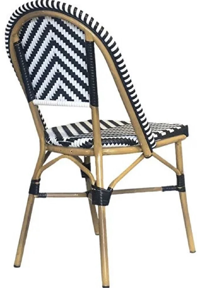 Casa Padrino Luxus Esszimmer Stuhl 4er Set Weiß / Schwarz / Beige 49 x 46 x H. 91 cm - Luxus Rattan Garten Stühle - Esszimmer Möbel - Garten Möbel - Rattan Möbel - Luxus Möbel