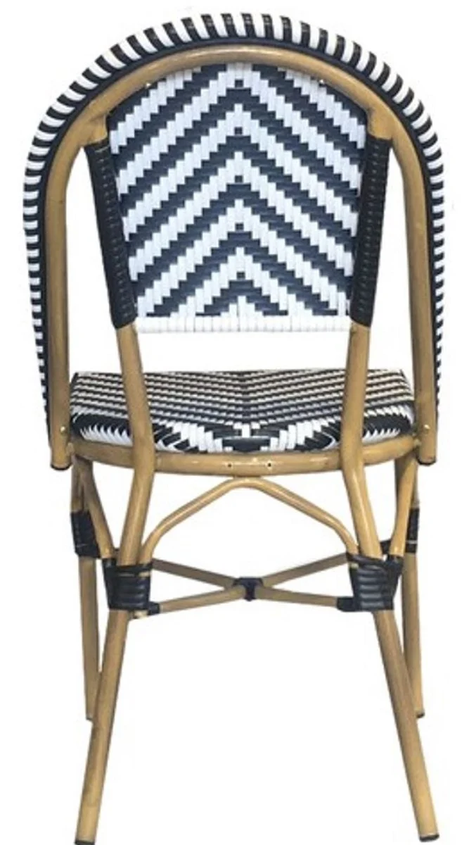 Casa Padrino Luxus Esszimmer Stuhl 4er Set Weiß / Schwarz / Beige 49 x 46 x H. 91 cm - Luxus Rattan Garten Stühle - Esszimmer Möbel - Garten Möbel - Rattan Möbel - Luxus Möbel