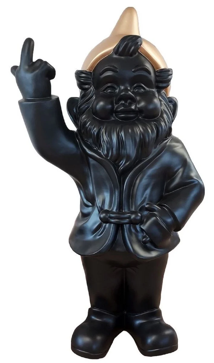 Casa Padrino Luxus XXL Deko Skulptur Gartenzwerg Schwarz / Gold H. 170 cm - Große Gartenskulptur - Luxus XXL Garten Deko Figur