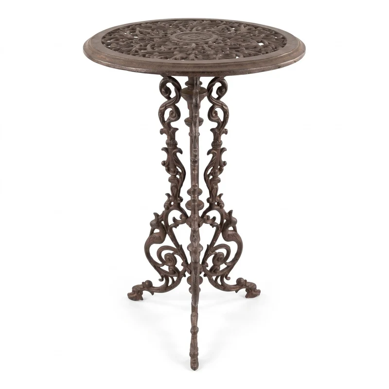 Casa Padrino Jugendstil Garten Beistelltisch Antik Braun Ø 36 x H. 70 cm - Runder Garten Metall Tisch - Runder Blumentisch - Barock & Jugendstil Garten Möbel