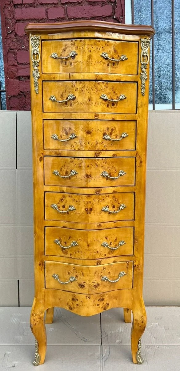 Casa Padrino Barock Kommode Vogelaugen Ahorn - Handgefertigter Barockstil Massivholz Schrank im mit 7 Schubladen - Wohnzimmer Möbel im Barockstil - Barock Möbel - Barock Einrichtung