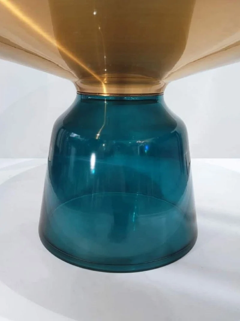 Casa Padrino Luxus Couchtisch Schwarz / Gold / Blau Ø 75 x H. 37 cm - Runder Glas Wohnzimmertisch - Wohnzimmer Möbel - Luxus Möbel