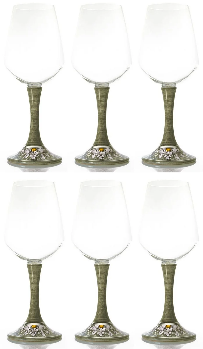 Casa Padrino Luxus Weinglas 6er Set Olivgrün / Mehrfarbig H. 23,5 cm - Handgefertigte & handbemalte Weingläser - Hotel & Restaurant Accessoires - Luxus Qualität - Made in Italy