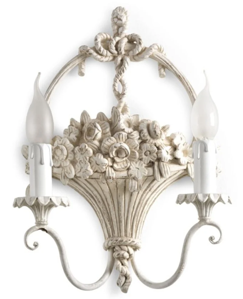 Casa Padrino Luxus Barock Doppel Wandleuchte Antik Creme / Weiß 28 x 12 x H. 37 cm - Prunkvolle Wandlampe im Barockstil - Barock Leuchten - Luxus Qualität - Made in Italy