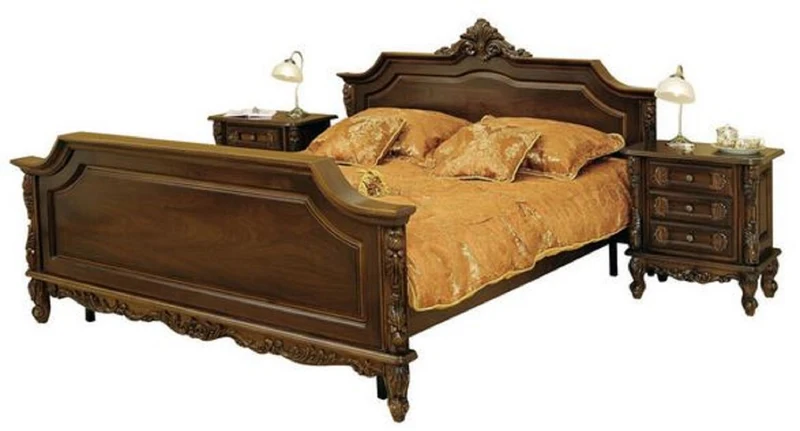 Casa Padrino Luxus Barock Doppelbett Dunkelbraun - Prunkvolles Massivholz Bett - Luxus Schlafzimmer Möbel im Barockstil - Barock Schlafzimmer Möbel - Edel & Prunkvoll