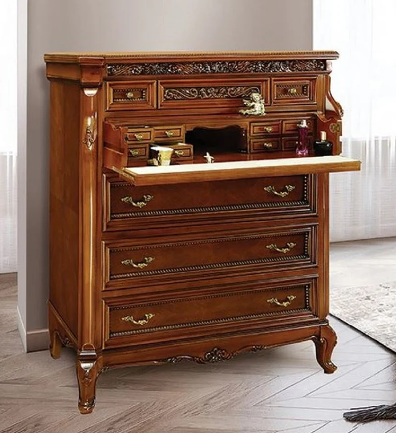 Casa Padrino Luxus Barock Kommode Braun / Creme / Messing - Prunkvolle Barockstil Schlafzimmer Kommode - Luxus Schlafzimmer Möbel im Barockstil - Barock Schlafzimmer Möbel