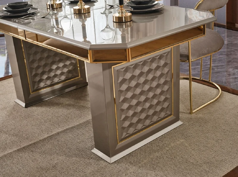 Casa Padrino Luxus Art Deco Esszimmer Set Grau / Gold - 1 Ausziehbarer Esstisch & 4 Stühle