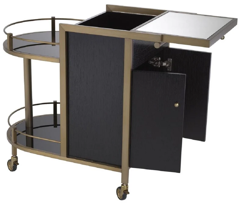 Casa Padrino Luxus Servierwagen Schwarz / Messing 88 x 50 x H. 78 cm - Hotel Restaurant Gastronomie Trolley - Luxus Hotel Restaurant Gastronomie Accessoires - Luxus Möbel