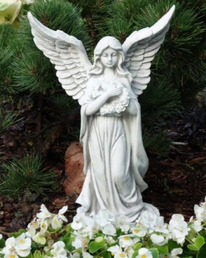 Casa Padrino Jugendstil Garten Deko Skulptur Engel Grau 16 x 14 x H. 46 cm - Elegante Garten Deko Stein Figur - Barock & Jugendstil Garten Deko Accessoires