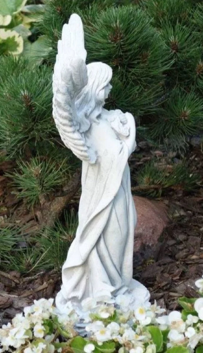 Casa Padrino Jugendstil Garten Deko Skulptur Engel Grau 16 x 14 x H. 46 cm - Elegante Garten Deko Stein Figur - Barock & Jugendstil Garten Deko Accessoires