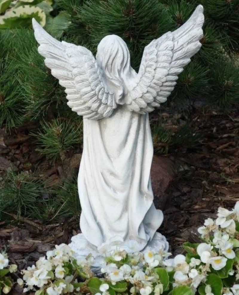 Casa Padrino Jugendstil Garten Deko Skulptur Engel Grau 16 x 14 x H. 46 cm - Elegante Garten Deko Stein Figur - Barock & Jugendstil Garten Deko Accessoires