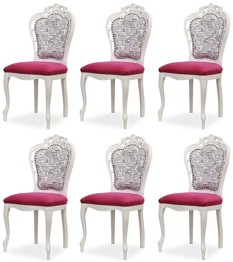 Casa Padrino Luxus Barock Esszimmer Stuhl 6er Set Dunkelrosa / Schwarz / Weiß - Barockstil Küchen Stühle - Prunkvolle Luxus Esszimmer Möbel im Barockstil - Edel & Prunkvoll