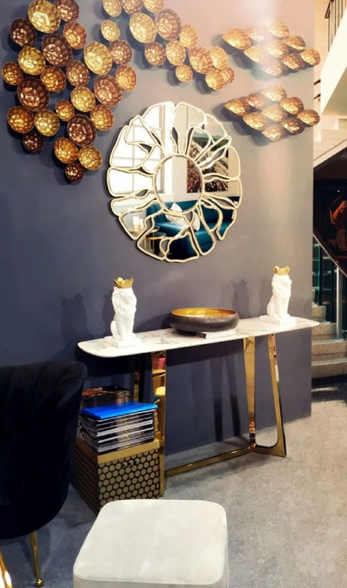 Casa Padrino Luxus Spiegel Gold Ø 92 cm - Runder Wohnzimmer Wandspiegel - Garderoben Spiegel - Schlafzimmer Spiegel - Luxus Kollektion