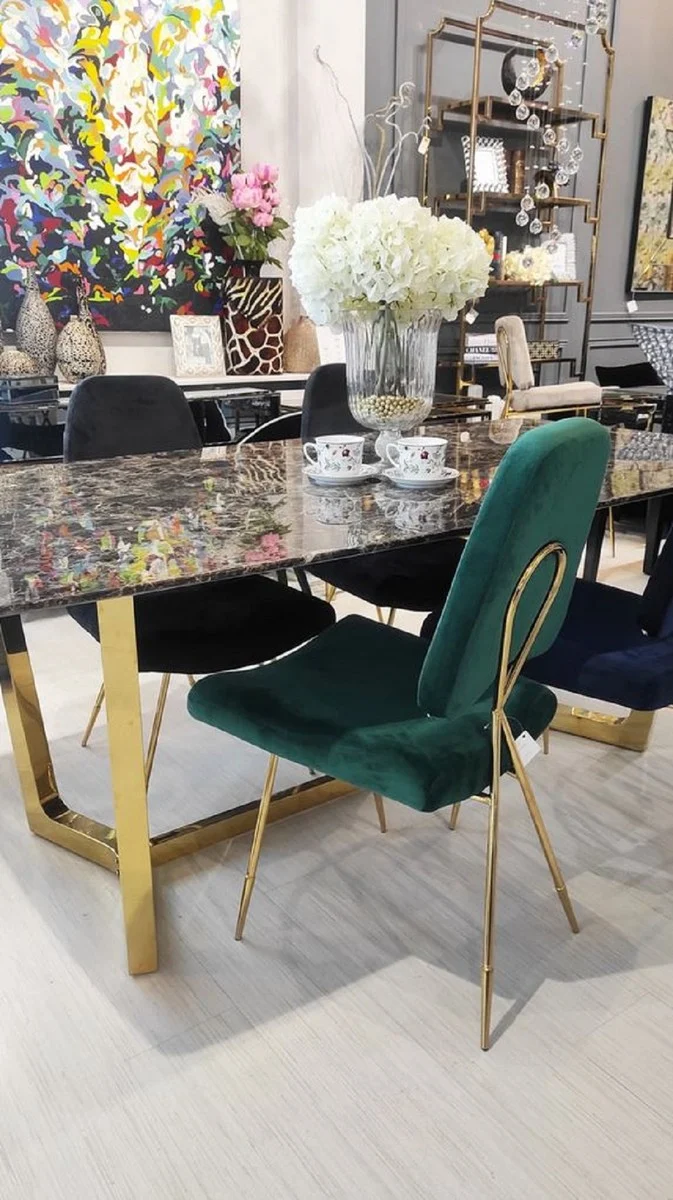 Casa Padrino Luxus Esstisch Braun / Gold 200 x 100 x H. 75 cm - Esszimmer Tisch mit Kunstmarmor Tischplatte - Esszimmer Möbel - Luxus Möbel - Luxus Einrichtung