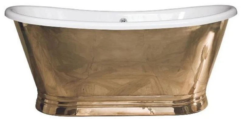 Casa Padrino Luxus Jugendstil Kupfer Badewanne Gold / Weiß 170 x 72 x H. 71 cm - Freistehende Retro Badewanne - Rustikale Kupfer Badezimmer Möbel