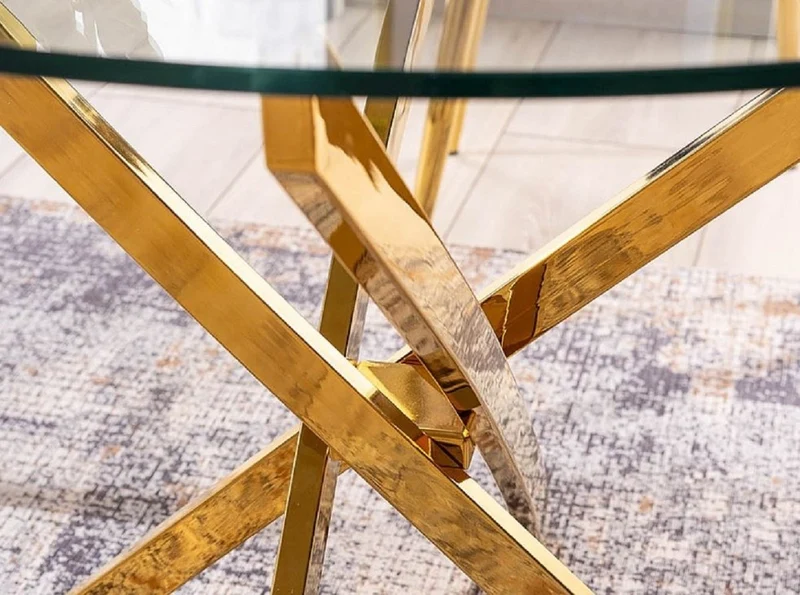 Casa Padrino Luxus Esstisch Gold Ø 90 x H. 71 cm - Runder Esszimmertisch mit gehärteter Glasplatte - Esszimmer Möbel - Küchen Möbel